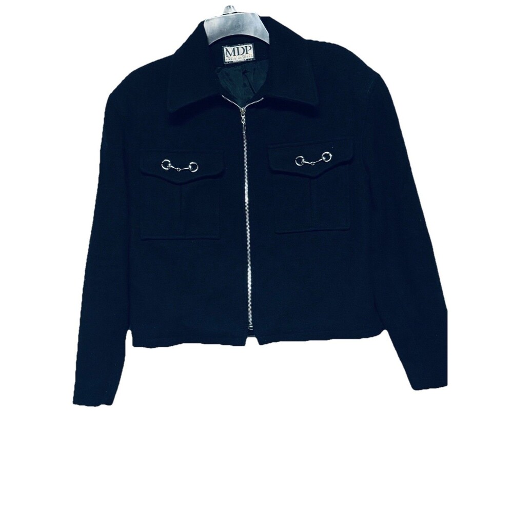 Vintage Mario De Pinto MDP Black Zip Wool Blend Short Jacket Toggle Detail S / M